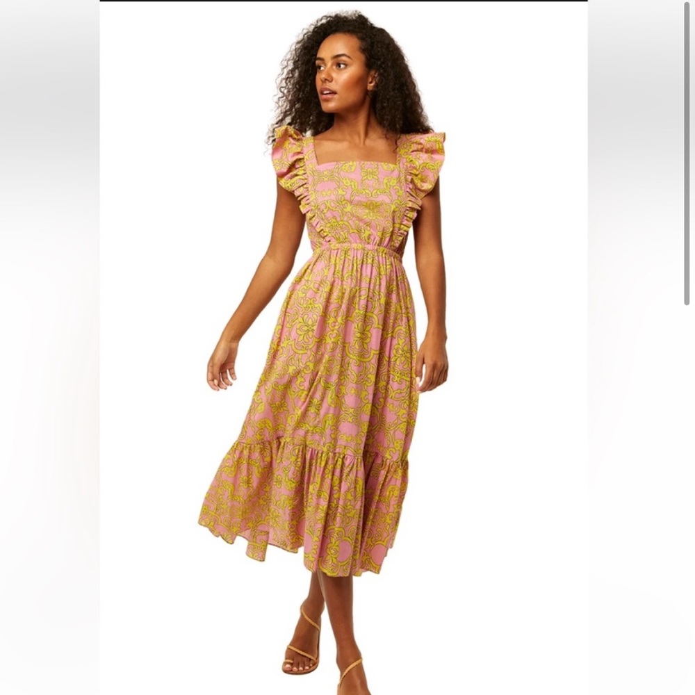 Misa Los Angeles Pink and Yellow Maxi Dress